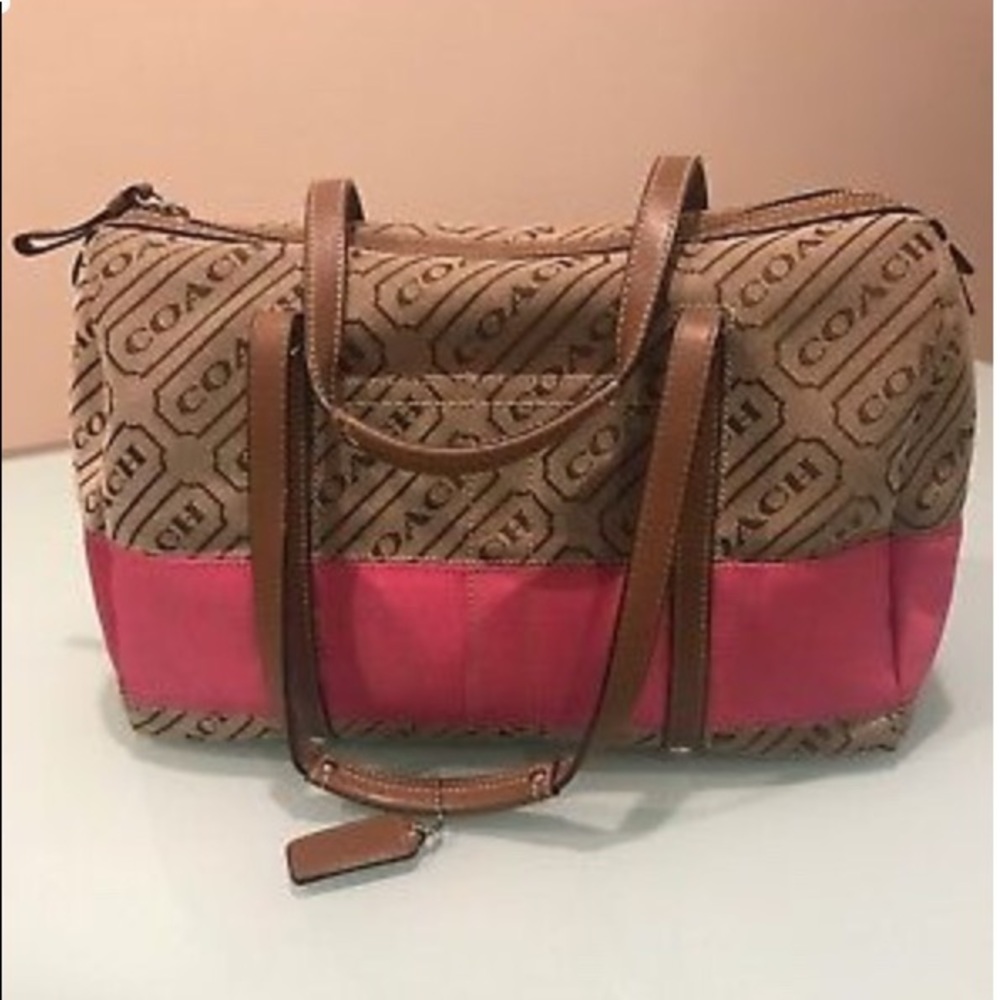 Coach Signature Pink Stripe Bag Medium Size
